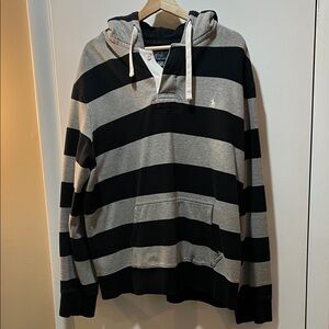 Ralph Lauren Black and Gray Striped Hoodie